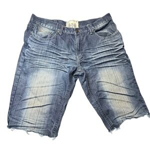 F.U.S.A.I. Denim Mens 38 Embroidered Zipper Distressed Raw Hem‎ Y2K Streetwear